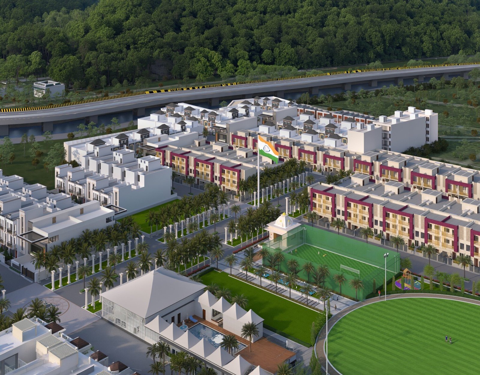 Bird's-eye view of Palm World City master development